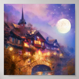 Chalet und Mond Poster