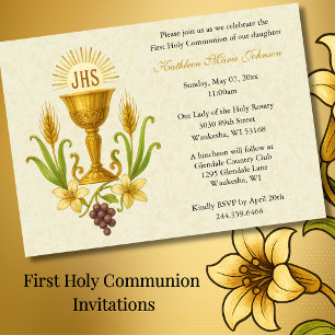 Chalice and Lilies First Communion Traditionell Einladung