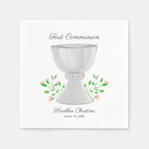 Chalice and Pink Buds Grüne erste Kommunion Serviette