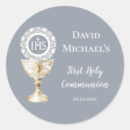 Chalice Host First Communion blue background Runder Aufkleber