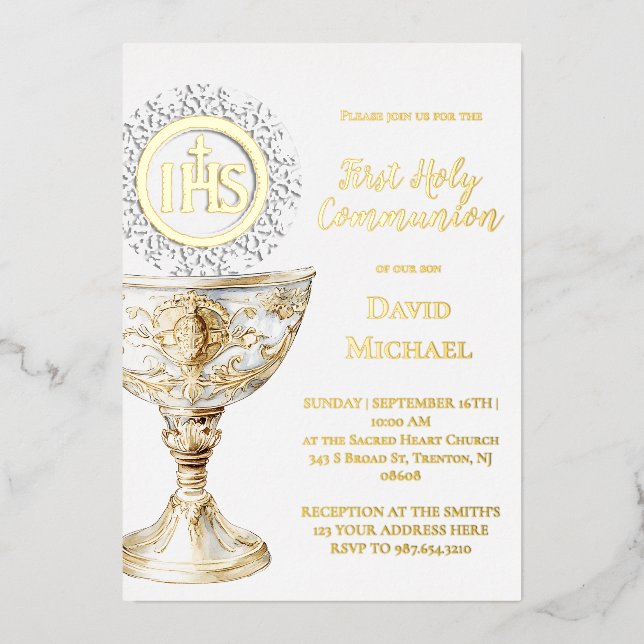 Chalice Host First Holy Communion Folieneinladung (Vorderseite)