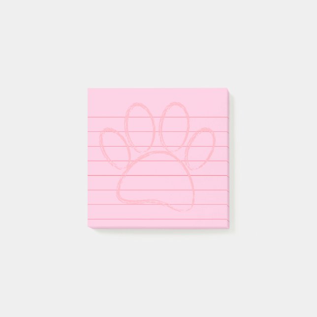 Chalk Art Pink Dog Pfote Print Linke 3x3 Post-it Klebezettel (Vorderseite)