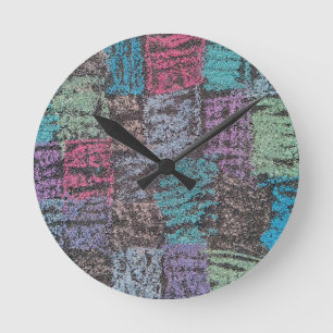 Chalk auf dem Bürgersteig Kunst in gelb-weiß lila  Runde Wanduhr