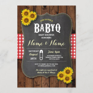 Chalk BaByQ GRILLEN Baby Shower Red Wood Einladung