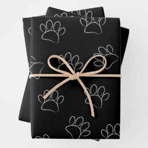 Chalk Cartoon Dog Paw Prints and Red Hearts Geschenkpapier Set