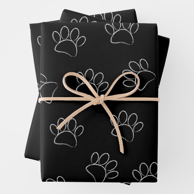 Chalk Cartoon Dog Paw Prints and Red Hearts Geschenkpapier Set (Beispiel)