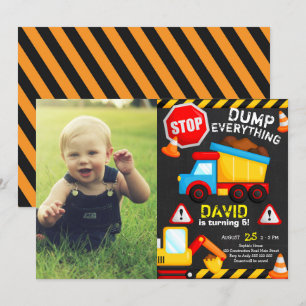 Chalk Construction Birthday Boy Truck mit Foto Einladung