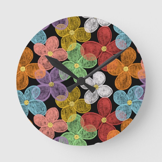 Chalk Daisies Runde Wanduhr (Vorderseite)