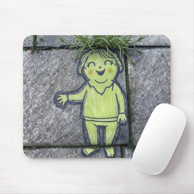 Chalk Doodle Street Art of Happy Woman Mousepad (Mit Mouse)