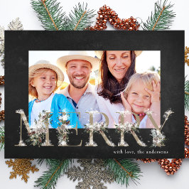 Chalk Floral Alphabet MERRY Weihnachtsfotokarte Feiertagskarte