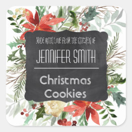 Chalk Floral Weihnachtsbäckerei Gebäck Keks Quadratischer Aufkleber