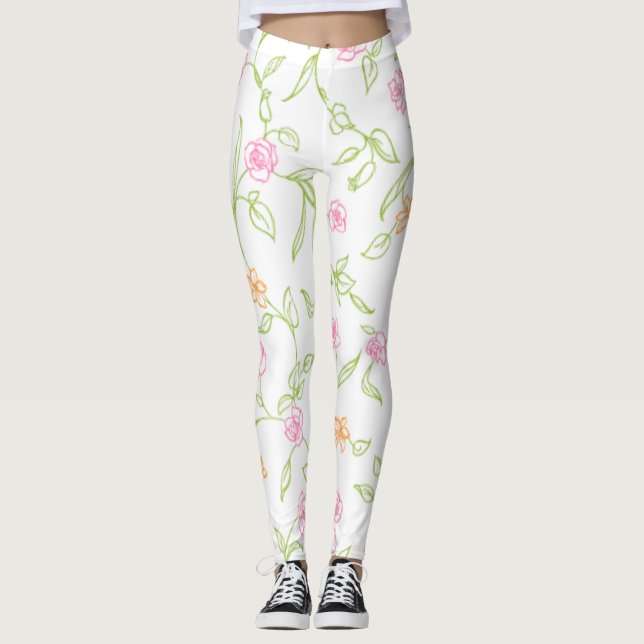 Chalk Gezeichnet Rose Hintergrund Leggings (Vorderseite)