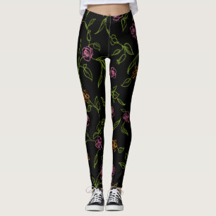 Chalk Gezeichnet Rose Hintergrund Leggings