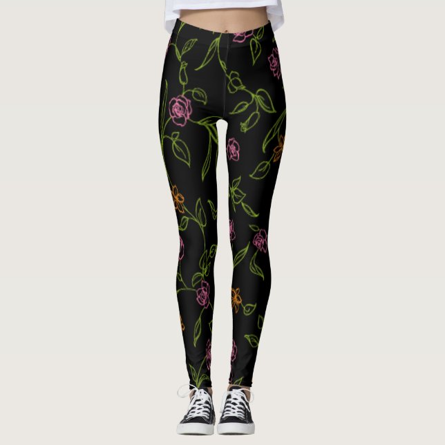 Chalk Gezeichnet Rose Hintergrund Leggings (Vorderseite)