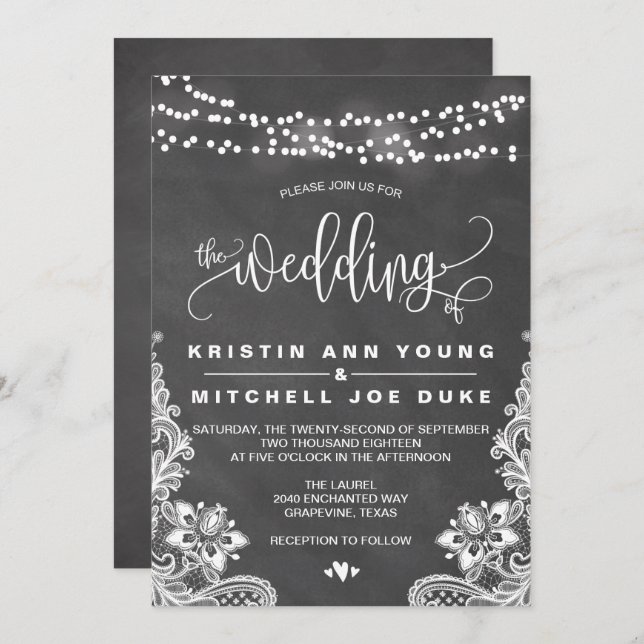 Chalk Hanging Lights und Hochzeitseinladung Einladung (Vorne/Hinten)