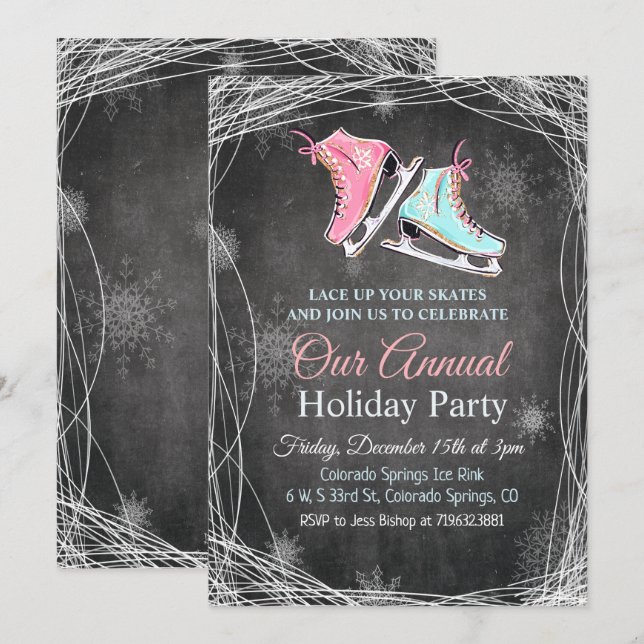 Chalk Ice Skaten Holiday Party Einladung (Vorne/Hinten)