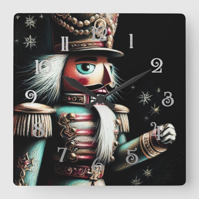 Chalk Illustriert Christmas Nutcracker Quadratische Wanduhr (Vorderseite)