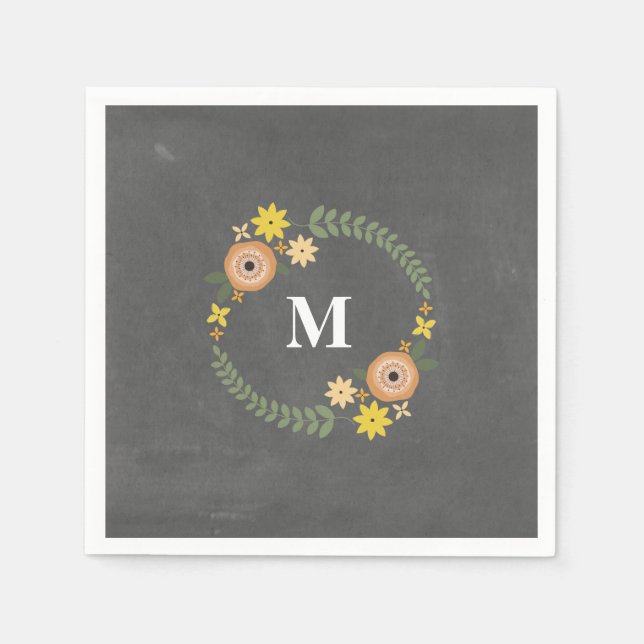 Chalk Inspiriert Monogram Wreath Wedding Napkins Serviette (Vorderseite)