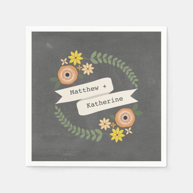 Chalk Inspiriert Wreath Wedding Napkins Serviette (Vorderseite)