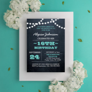 Chalk Lights Aquamarin 16. Geburtstag Sm Einladung