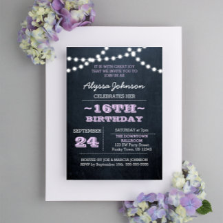 Chalk Lights Lavender 16. Geburtstag Sm Einladung