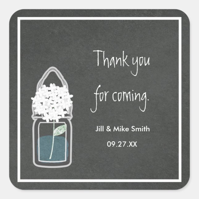 Chalk Mason Jar White Gipskraut Blume Quadratischer Aufkleber (Vorderseite)