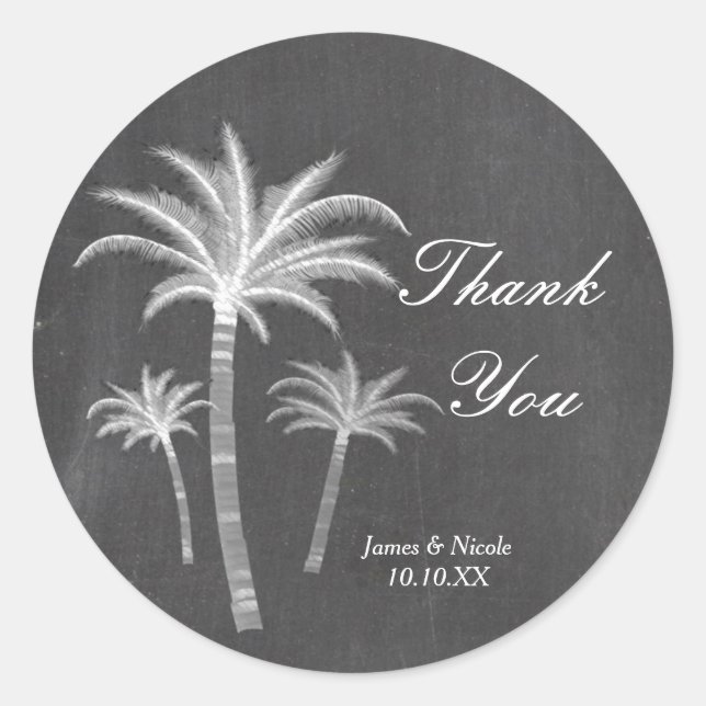 Chalk Palm Trees Destination Travel Favor Sticker (Vorderseite)