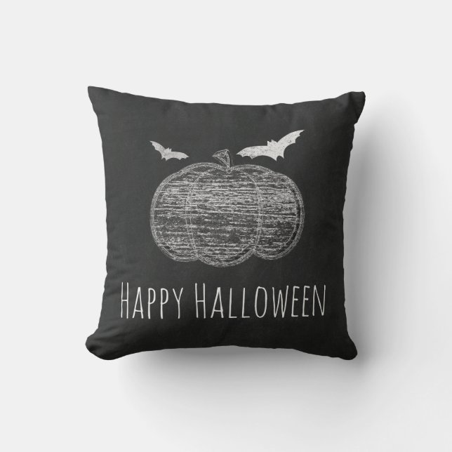 Chalk Pumpkin & Bats Chalkboard Halloween Zuhause Kissen (Vorderseite)