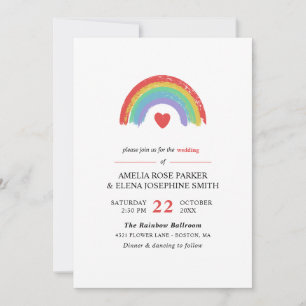 Chalk Rainbow & Heart Minimalistisch Gay Wedding Einladung
