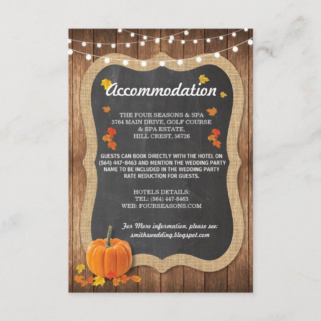 Chalk Rustic Unterkunft Pumpkin Cards Hochzeit Begleitkarte (Vorderseite)