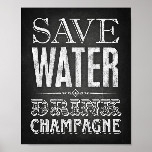 Chalk Style GERETTET WASSERDRINK CHAMPAGNE Beschri Poster (Vorne)