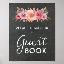 Chalk Watercolor Floral Guest Book Wedding Poster