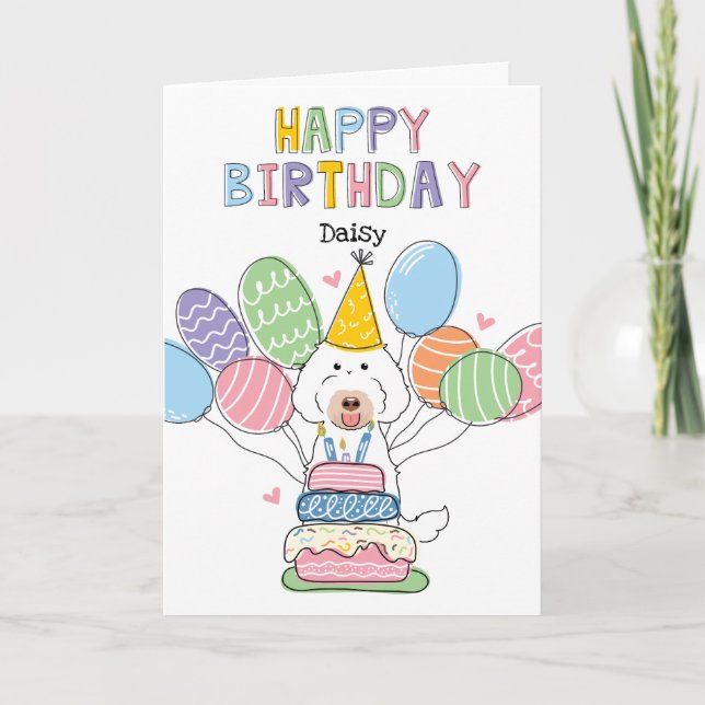 Chalk White Labradoodle Hund Happy Birthday Card Karte (Vorderseite)