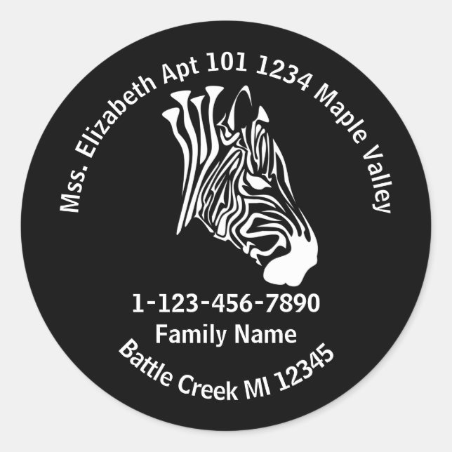 Chalk White Lost Zebra Zuhause-Adresse Flasche Runder Aufkleber (Vorderseite)