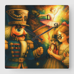 Chalk Zeichne Niedliche Nutcracker Ballet Weihnach Quadratische Wanduhr