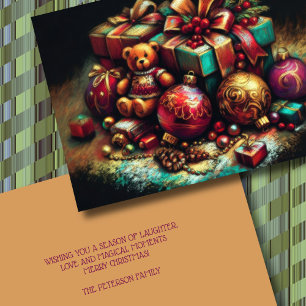 Chalk Zeichnend Weihnachtsbären Geschenk Candy Orn Feiertagskarte