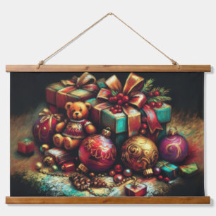 Chalk Zeichnend Weihnachtsbären Geschenk Candy Orn Wandteppich Mit Holzrahmen