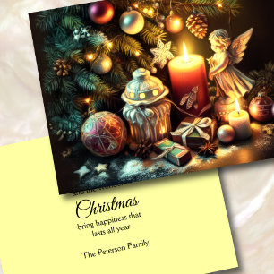 Chalk Zeichnend Weihnachtsbaum Candle Angel Feiertagskarte