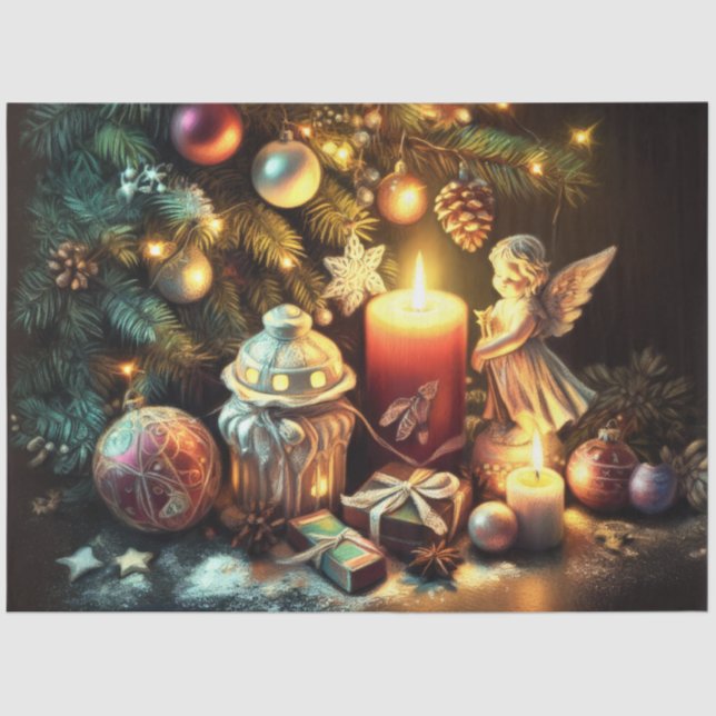 Chalk Zeichnend Weihnachtsbaum Candle Angel Seidenpapier (Vorderseite)