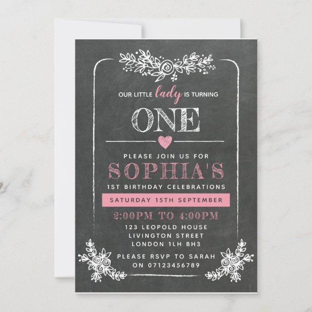 Chalkboard 1. Geburtstag Einladung (Vorderseite)