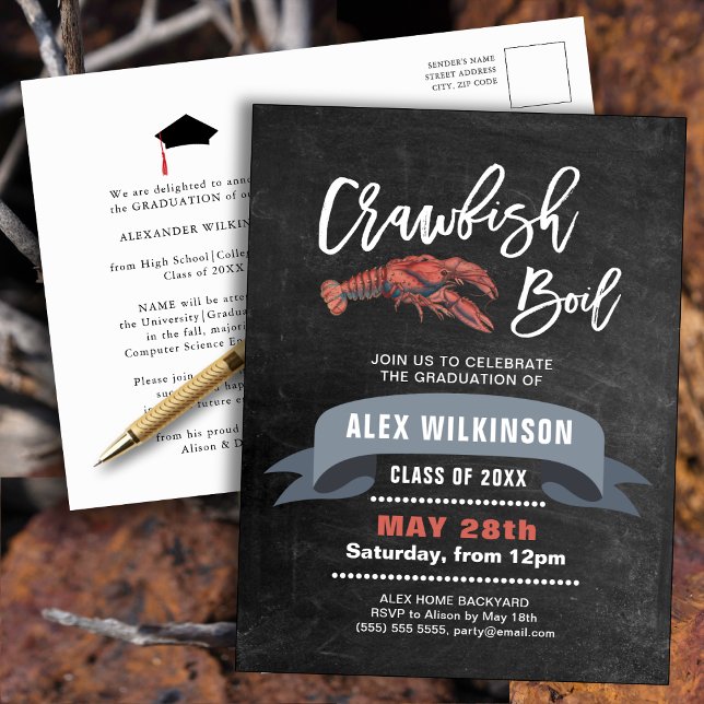Chalkboard Abschluss Crawfish Boil Einladung Postkarte (Von Creator hochgeladen)