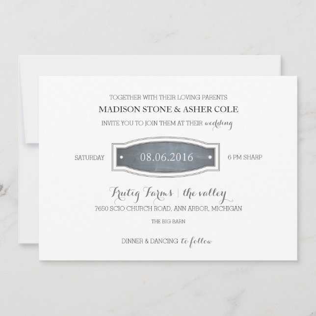 Chalkboard Abzeichen Hochzeit Einladung (Vorderseite)