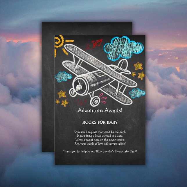 Chalkboard Adventure erwartet Airplane Baby Shower Begleitkarte (Von Creator hochgeladen)