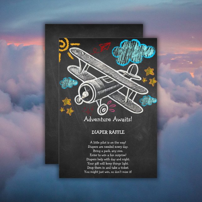 Chalkboard Adventure erwartet Airplane Baby Shower Begleitkarte (Von Creator hochgeladen)