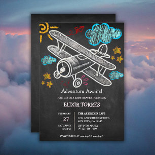 Chalkboard Adventure erwartet Airplane Baby Shower Einladung
