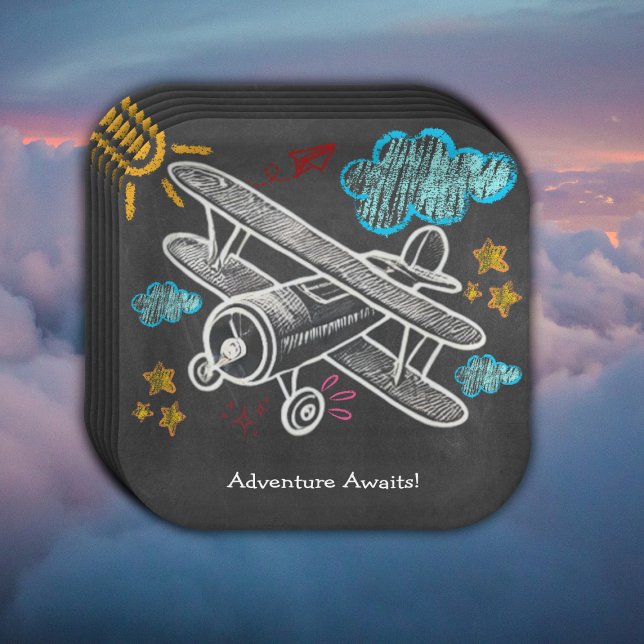 Chalkboard Adventure erwartet Airplane Baby Shower Pappteller (Von Creator hochgeladen)