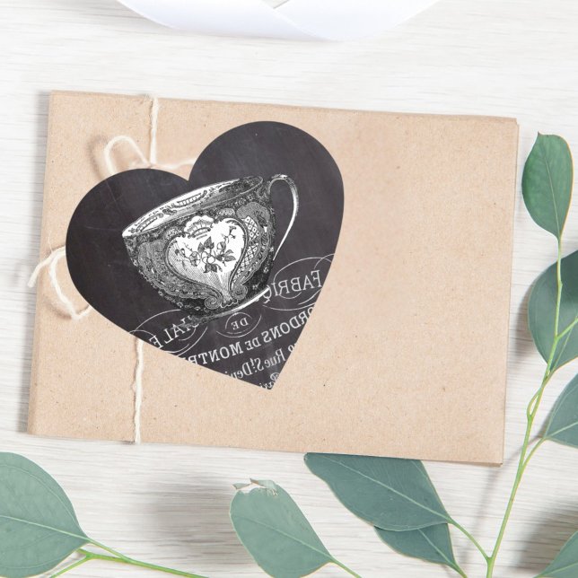 Chalkboard Alice im Wunderland Tee-Party-Tee-Tee Herz-Aufkleber (Chalkboard Alice in Wonderland tea party teacup Heart Sticker)
