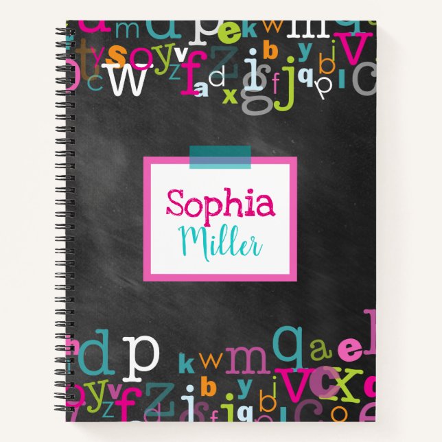 Chalkboard Alphabet Girl's Personalisiert Spiral Notizbuch (Vorderseite)