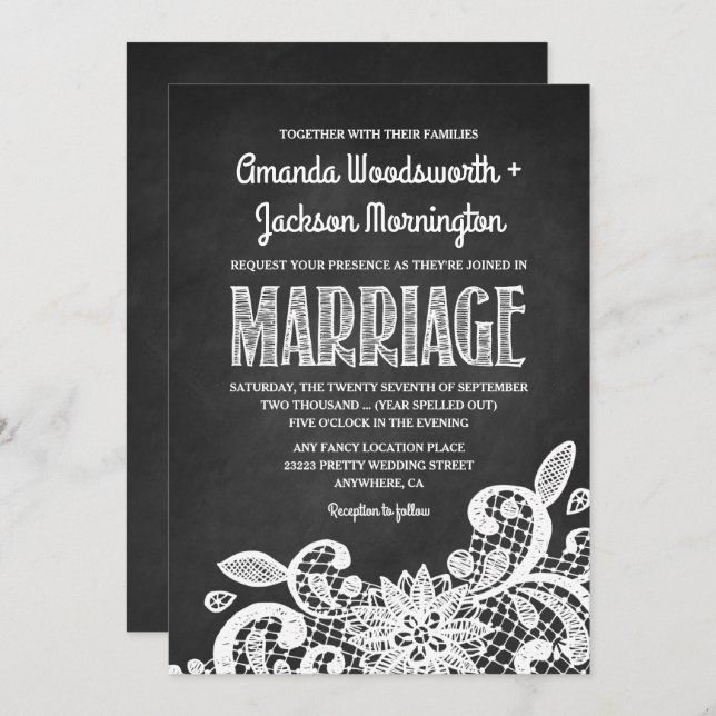 Chalkboard and Lace Rustic Wedding Einladung (Vorne/Hinten)