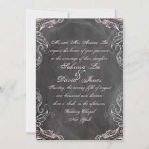 Chalkboard Antique Pink Floral Wedding Einladung